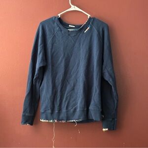 MOTHER Navy Sweatshirt with Frayed Hem